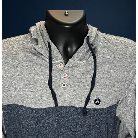 Airwalk Men’s Medium Long Sleeve Hoodie Henley Pullover Gray Navy Colorblock - Picture 4 of 12